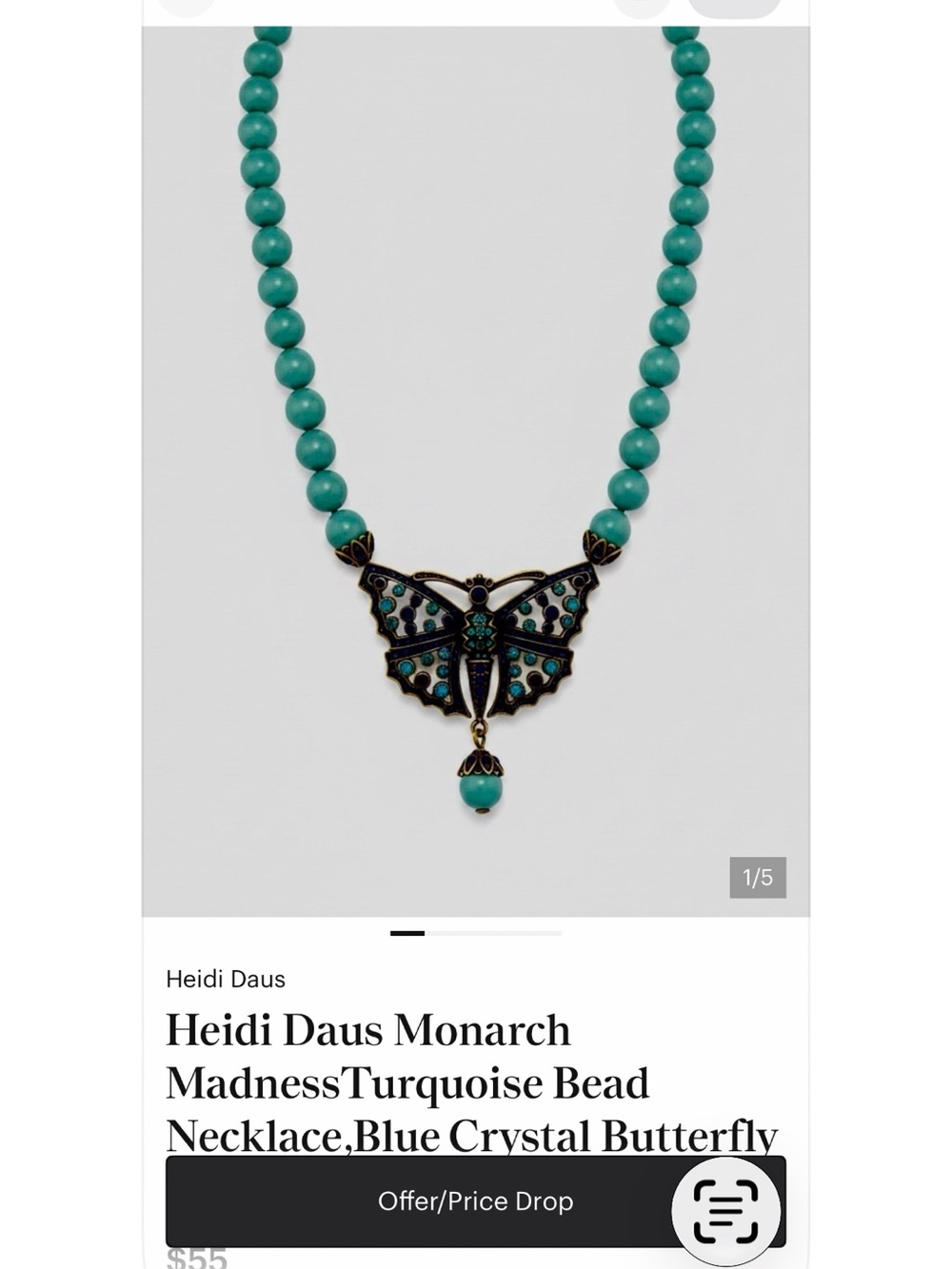 Heidi Daus “Monarch Madness Turquoise and Blue  Crystal Butterfly Necklace